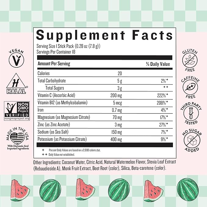 Legendairy Milk She's Thirsty Watermelon, No Sugar Added Electrolytes Powder Packets–Coconut Water Mix for Women, Instant Hydration Packets, Immune Support, Pregnancy Safe, 18 Ct