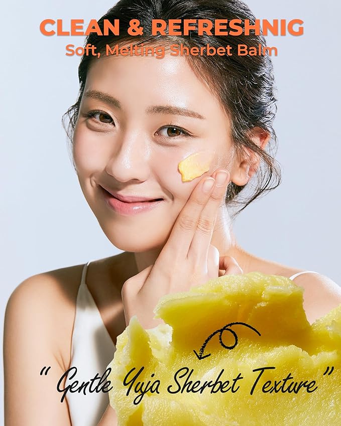 FIT YOUR SKIN Yuja Sherbet Cleansing Balm - Korean First Cleanse Makeup & Sunscreen Remover | Vitamin C Yuzu + Heartleaf | Balm to Oil Pore Care | Fresh Citrus Scent | 3.04 fl oz
