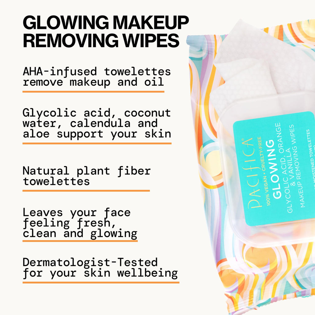 Pacifica Vegan Face Cleansing Wipes, Makeup Remover Wipes w/Glycolic Acid, Aloe Vera & Coconut Water Exfoliating & Hydrating Facial Towelettes for All Skin Types (120 Count) Clean Beauty Cruelty-Free