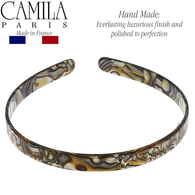 Camila Paris CP2005 French Headband for Women, Handmade Onyx, Strong Hold Grip Women's Hair Band, Ligth and Very Flexible, No Slip Durable Styling Girls Hair Accessories, Made in France