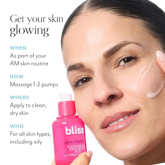 Bliss Glow & Hydrate Serum – Niacinamide + Hyaluronic Acid Face Serum with Vitamin E – Hydrating & Brightening Serum for Dull Skin, Pores & Uneven Tone – Lightweight Daily Skincare, 1 Fl Oz
