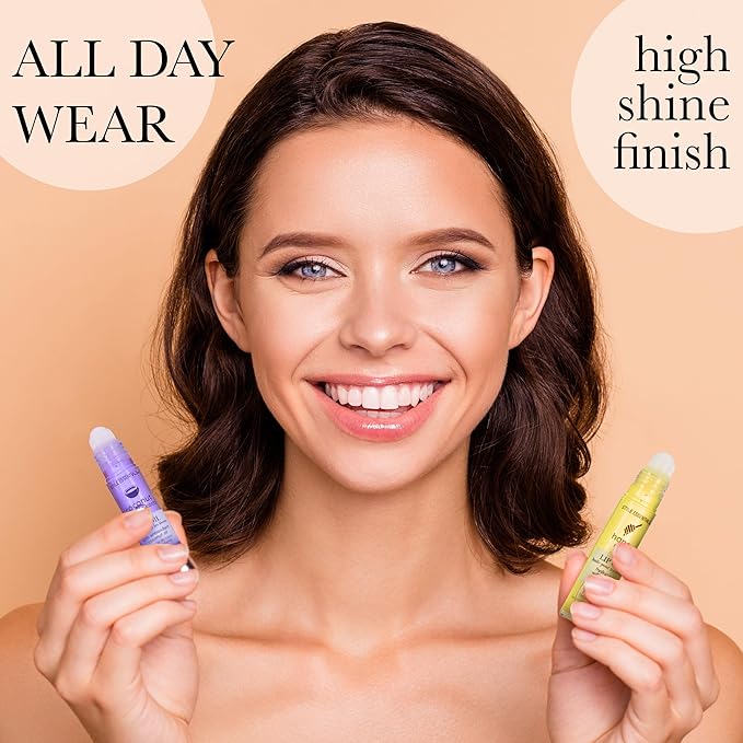 7pc Rollerball Lip Oil Set - Hydrating Roll-On Lip Oils Glossy & Bright