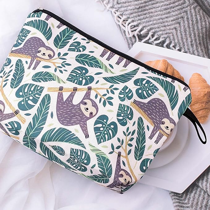 Pebarmnt Cute Animal Lovers Gifts Tropical Sloth Cosmetic Bag Makeup Pouch with Zipper (sloth)