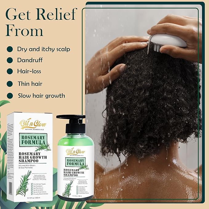 OilnGlow USDA Organic Rosemary Shampoo For Hair Growth For Thickening & Strengthening for Men & Women with Biotin, Scalp DHT Blocker Saw Palmetto For Thinning Hair Loss 10 Fl. Oz- Fragrance Free