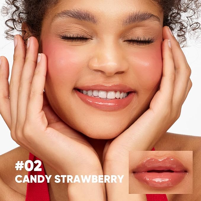 JUDYDOLL Ice Watery Lip Gloss, Moisturizing Liquid Lipstick with Hyaluronic Acid & Collagen, Non-sticky, No transfer Long-lasting Mirror Lip Glazes with Patented Iron Applicator (#02 Candy Strawberry)