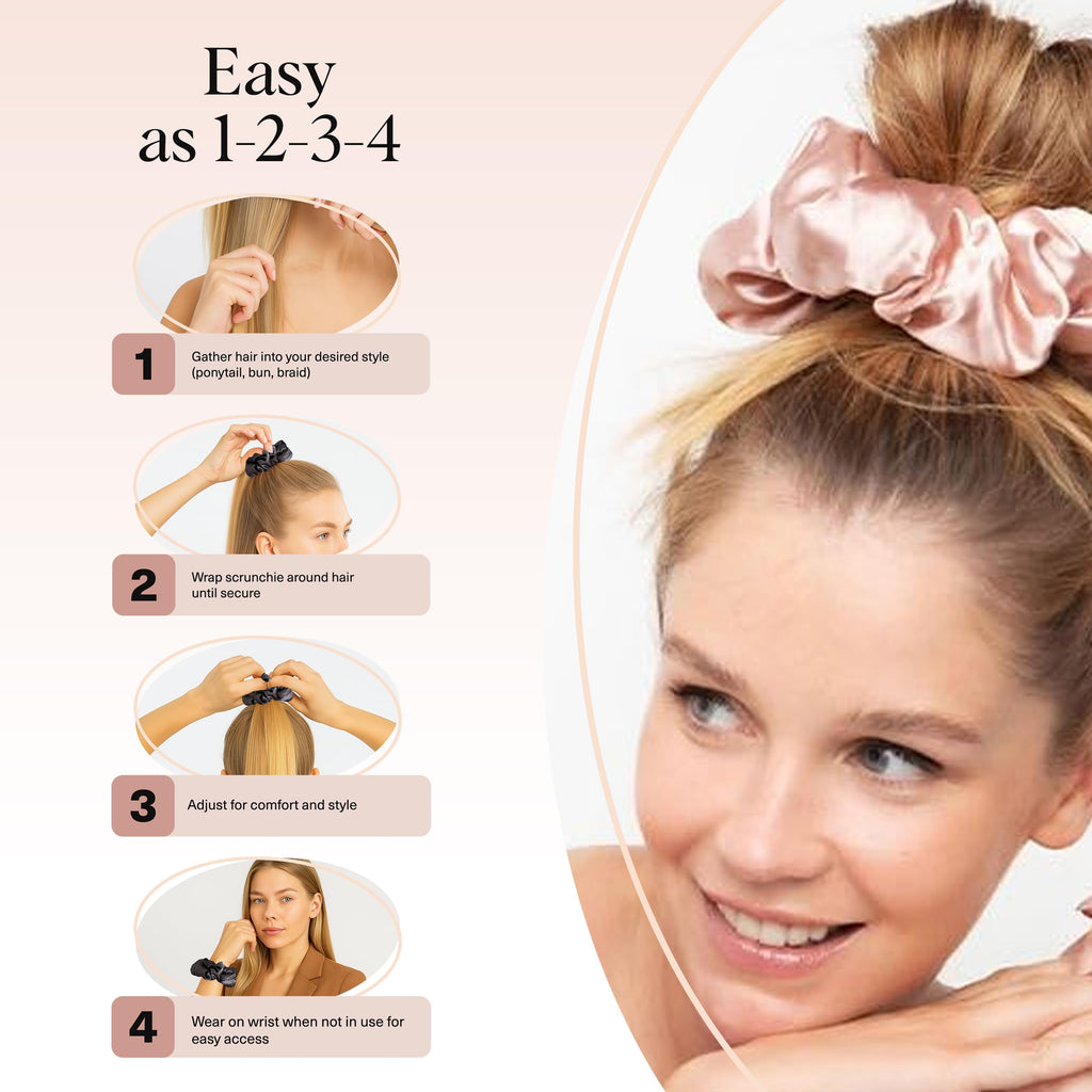 Kitsch Pillow Satin Scrunchies for Women -Blush/Charcoal, 2pcs