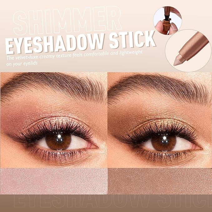 Wugbc 2 Colors Eyeshadow Stick Shimmer Glitter Eye Shadow Pencil Waterproof Eye Brightener Crayon Highlighter Eye Liner Pen Multi-Dimensional Blendable Neutral Crease-Proof Eyes Look Makeup, 7+9