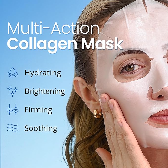 Ebanel 10-Pack Collagen Face Mask with Hyaluronic Acid, Vitamin C, Peptide