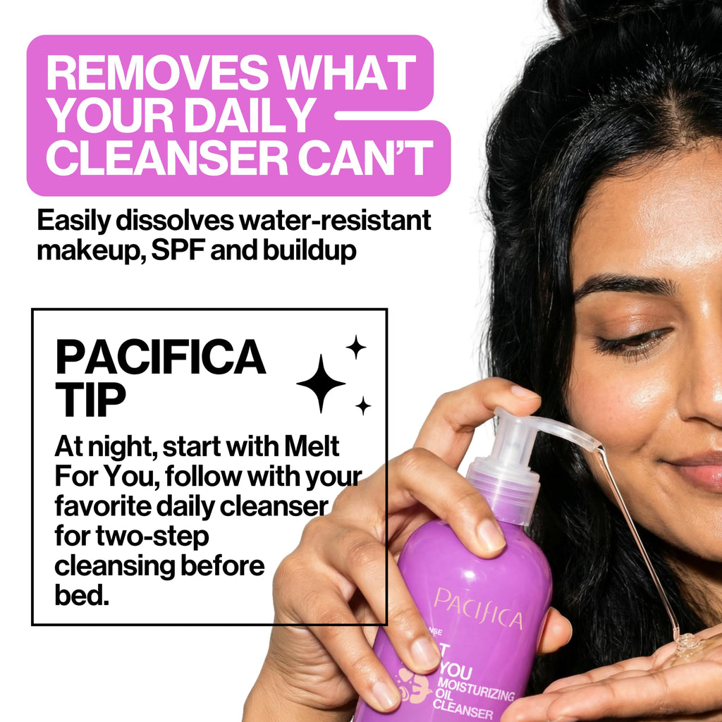 Pacifica Melt For You Facial Cleansing Oil – Hydrating Daily Face Wash & Makeup Remover Oil Cleanser for All Skin Types, Gentle Non-Comedogenic, Vegan, Clean Beauty, Dermatologist Tested 8 fl oz