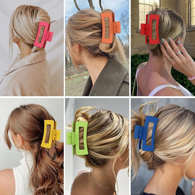Sisiaipu 4 Inch Big Hair Claw Clips 6 Pcs Large Claw for Thick Hair Square Hair Clips for Women Rectangle Hair Clips Nonslip Acrylic Banana Jaw Clips Hair Accessories for Girls (Dopamine)
