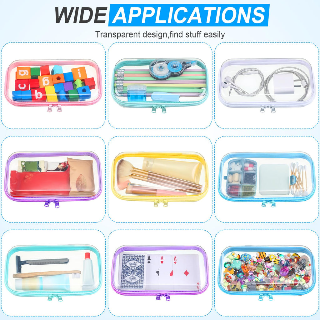 Sanwuta 6 Pcs Clear Hard Zipper Case Plastic Zipper Pouches Transparent Makeup Bag Pencil Case Pouches Toiletry Diaper Bag for Travel Toy Storage Organizer Bins(Colorful,7.48 x 3.94 x 2 Inch)