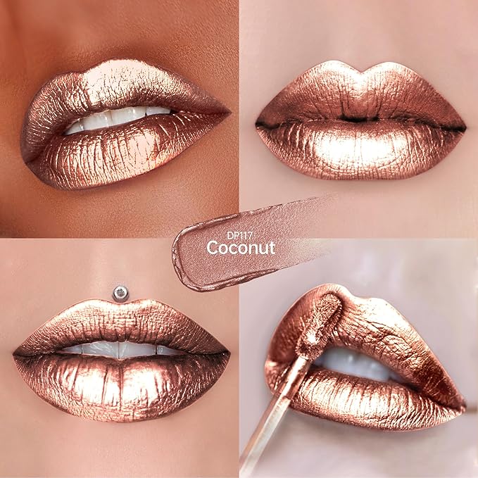 Depuplum Nude Lipsticks for Women Metallic Glitter Lipstick Long Lasting