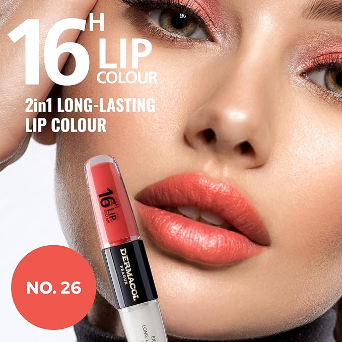 Dermacol 16-Hour Lip Color, Two-Phase Kissproof Lip Stain & Gloss, No.26