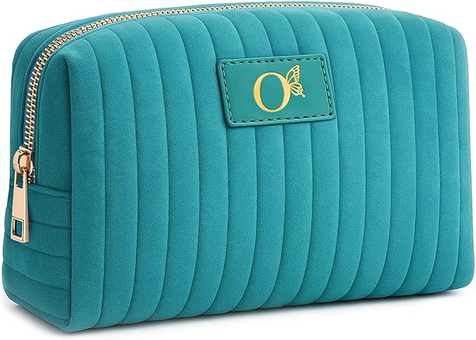 BagUrshion Monogrammed Make Up Bags for Women,Personalized Cosmetic Bags Women,Small Quilted Makeup Pouch,Cute Makeup Bag Travel,Birthday Gifts for Teen Girl (Blue O)