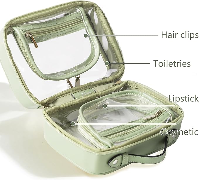 Veki TSA Approved Toiletry Bag Transparent Makeup Bags, Large Green
