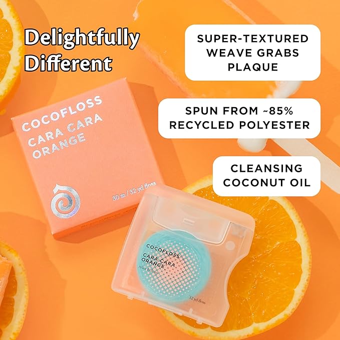Cocofloss Expanding Woven Dental Floss by Cocolab, Waxed Tooth Floss for Daily Oral Care, Coconut Oil Infused, Vegan, For Adults and Kids, Orange Scent, 3 Pack