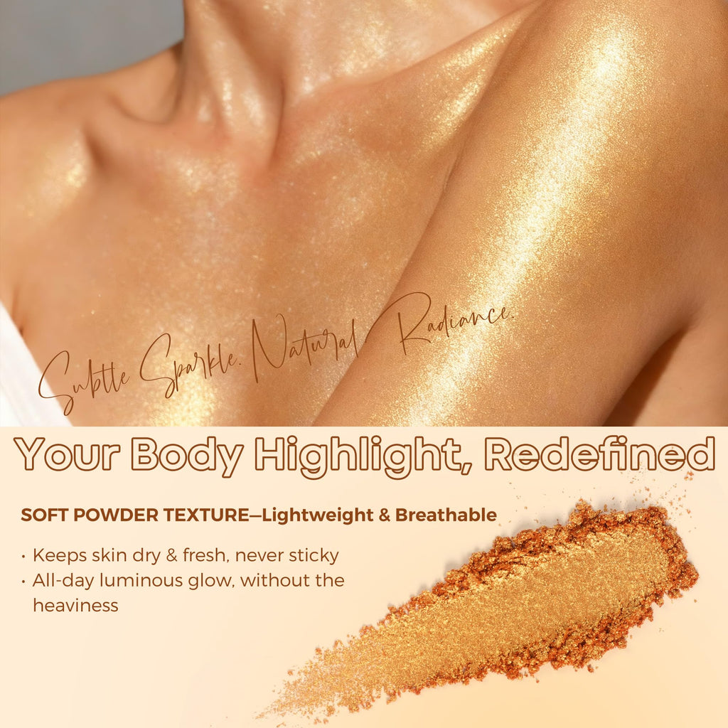 BEPHOLAN Highlighter Powder,High Gloss Glitter,Sparkling Powder Makeup for Face and Body - High-Pigment Shimmer Makeup, Long-Lasting & Buildable（Gilded Gleam 10g）