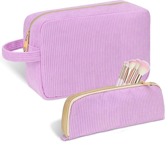Sernaxi Personalized Initial Makeup Bag Trendy Stuff Corduroy Cosmetic Bag Travel Toiletry Bag, Valentine’s Day Gift Makeup Organizer Case & Makeup Pouch for Women teen Girls Mom Girlfriend Wife