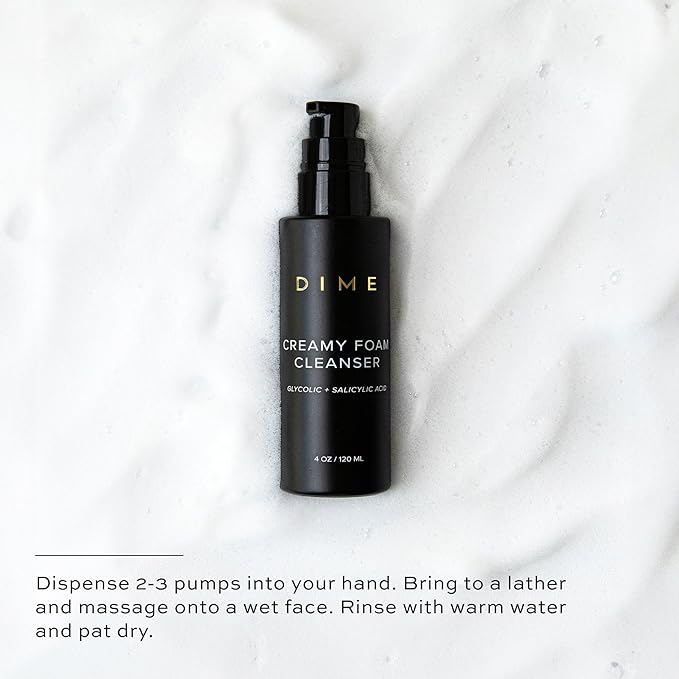 DIME Beauty Creamy Foam Cleanser - Gentle Foaming Face Wash with Salicylic Acid & Glycolic Acid, AHA BHA Daily Acne Cleanser for Oily & Acne-Prone Skin, 4 oz / 120 ml