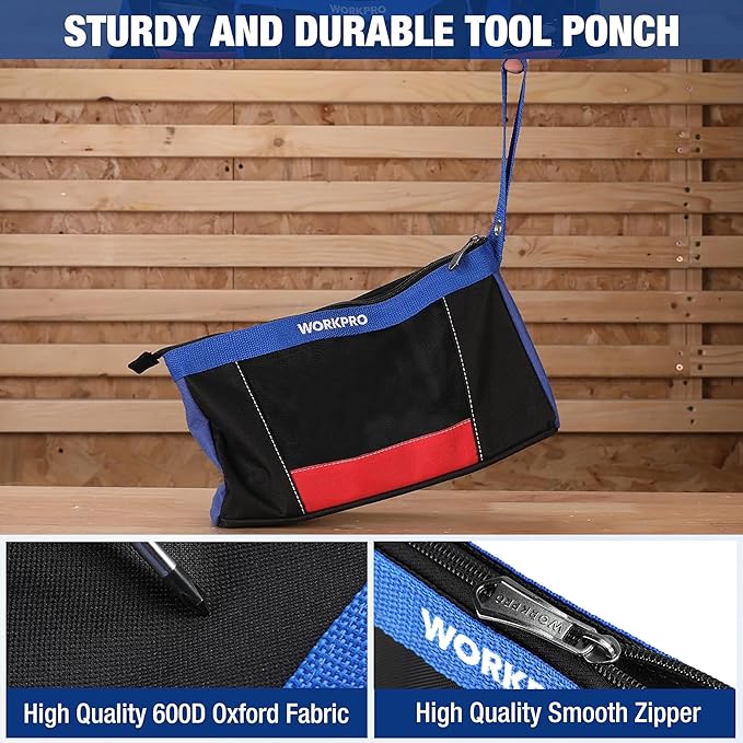 WORKPRO 12" Tool Bag Pouches, 2 Pack Zipper Organizer Bags with Mesh Window