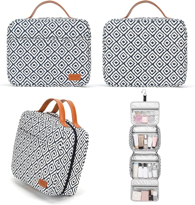 Bosidu Hanging Travel Toiletry Bag, Large Capacity Cosmetic Travel Toiletry Organizer for Women with 4 Compartments & 1 Sturdy Hook, Perfect for Daily Use/Valentines' Day