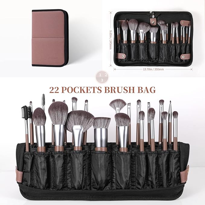 DUcare 22Pcs Makeup Brush Set PRO Makeup Brushes Professional with Bag Premium Synthetic Kabuki Foundation Blending Brush Face Powder Blush Concealers Eye Shadows