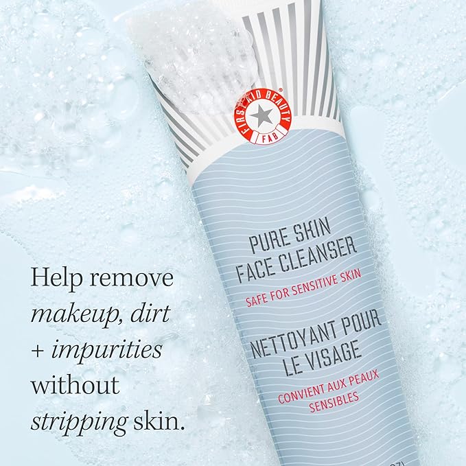 First Aid Beauty - Pure Skin Face Cleanser, Effectively Removes Makeup, Dirt, and Impurities, Gentle Cleanser Leaves Skin Soft & Supple, Safe for Sensitive Skin, Fragrance Free, 8 oz