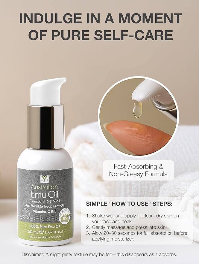 Y Not Natural Australian Emu Oil with Vitamin E & C - 50mL Skin Brightener Serum for Face & Body to Reduce Visible Signs of Aging, Spots & Sun Damage - Antioxidant w/Omega 3 6 9 & Essential Oils