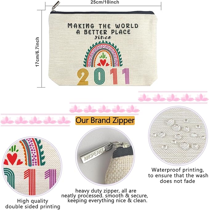 Gifts for 15 Year Old Girl, 15th Birthday Gifts for Teenage Girls, Funny 2011 Birthday Decorations Makeup Bags for Teens, Her, Sister, Daughter, Niece, Cute Cosmetic Travel Bag for Girls Trendy Stuff
