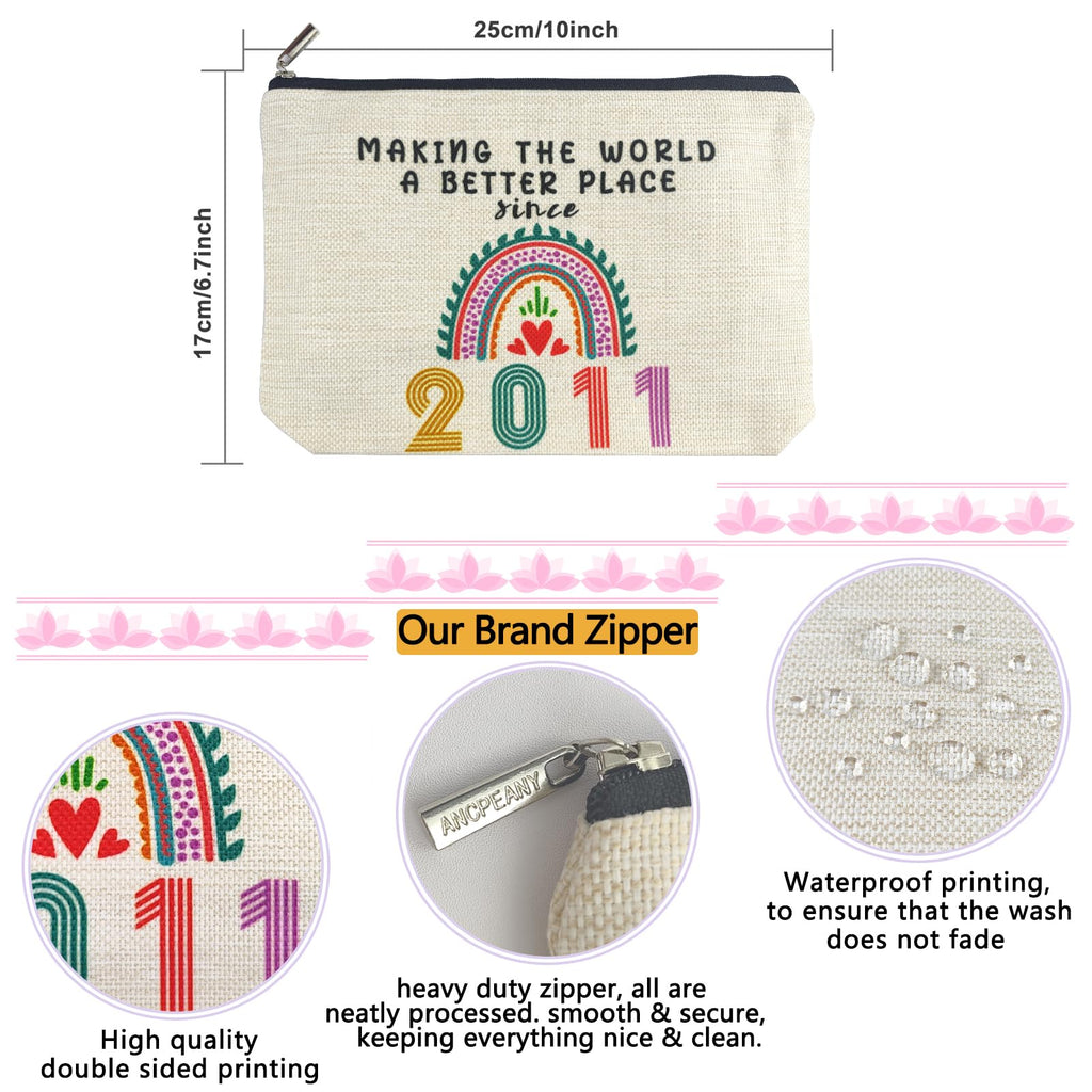 Gifts for 15 Year Old Girl, 15th Birthday Gifts for Teenage Girls, Funny 2011 Birthday Decorations Makeup Bags for Teens, Her, Sister, Daughter, Niece, Cute Cosmetic Travel Bag for Girls Trendy Stuff