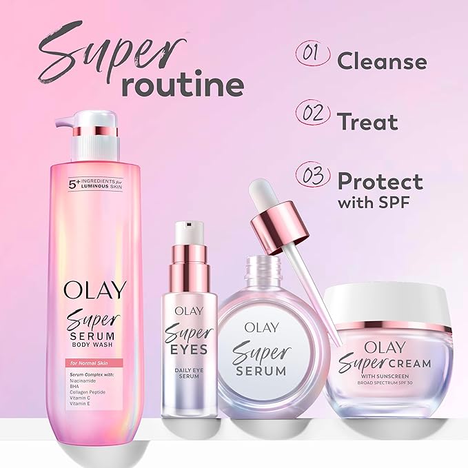 Olay Super Serum - Glow Serum for Face - Activated Niacinamide, Vitamin C & E, Collagen Peptide, AHA - 5-in-1 Benefits - Brightens, Hydrates, Smooths, Firms, Evens Tone, Proactive Anti-Aging, 1.7 Oz