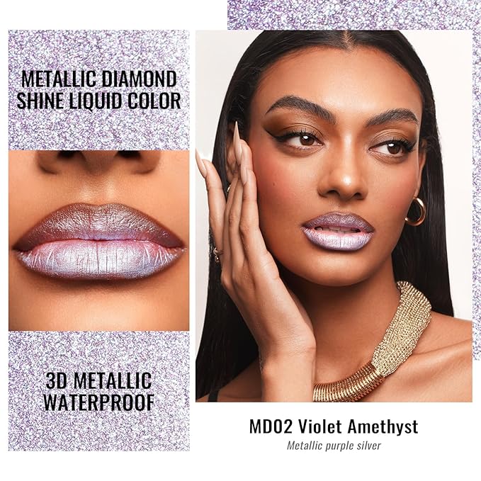 Oulac Purple Lipstick for Women Metallic Lip Gloss, Lavender Lipstick Long Lasting, Oil Base Formula,Waterproof, Transferproof Vegan & Cruelty-Free Lip Makeup MD02