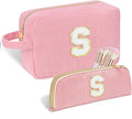 Sernaxi Personalized Initial Makeup Bag Trendy Stuff Corduroy Cosmetic Bag Travel Toiletry Bag, Valentine’s Day Gift Makeup Organizer Case & Makeup Pouch for Women teen Girls Mom Girlfriend Wife