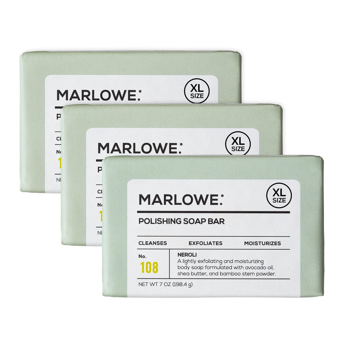 MARLOWE. Lightly Exfoliating Cleansing Soap Bar, Neroli 7 oz (3 Bars)