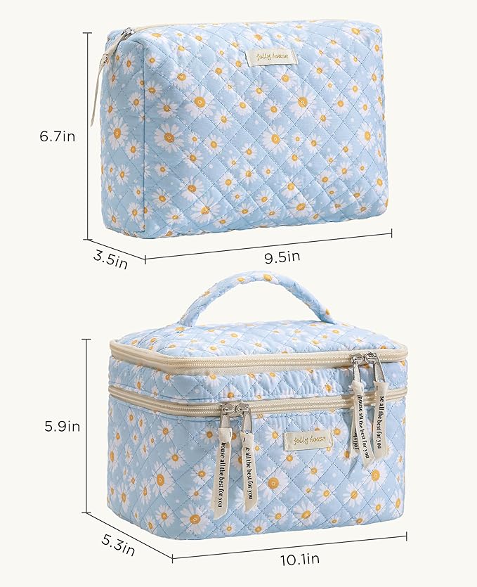 HBselect 2Pcs Travel Makeup Bag Large Quilted Cosmetic Bag Make up Bag