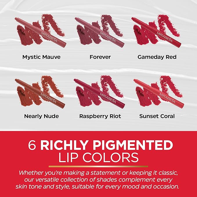 Mirabella - Velvet Matte Lip Crayon, Retractable Highly-Pigmented 2-in-1 Makeup, Long-Lasting Hydrating Lipstick Crayon + Lip Liner, Moisturizing Cream-to-Matte Lipcare Formula, Nearly Nude