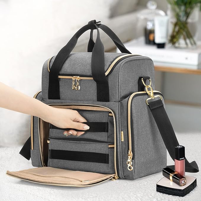 LUXJA Travel Makeup Bag with 2 Removable Makeup Cases, Gray