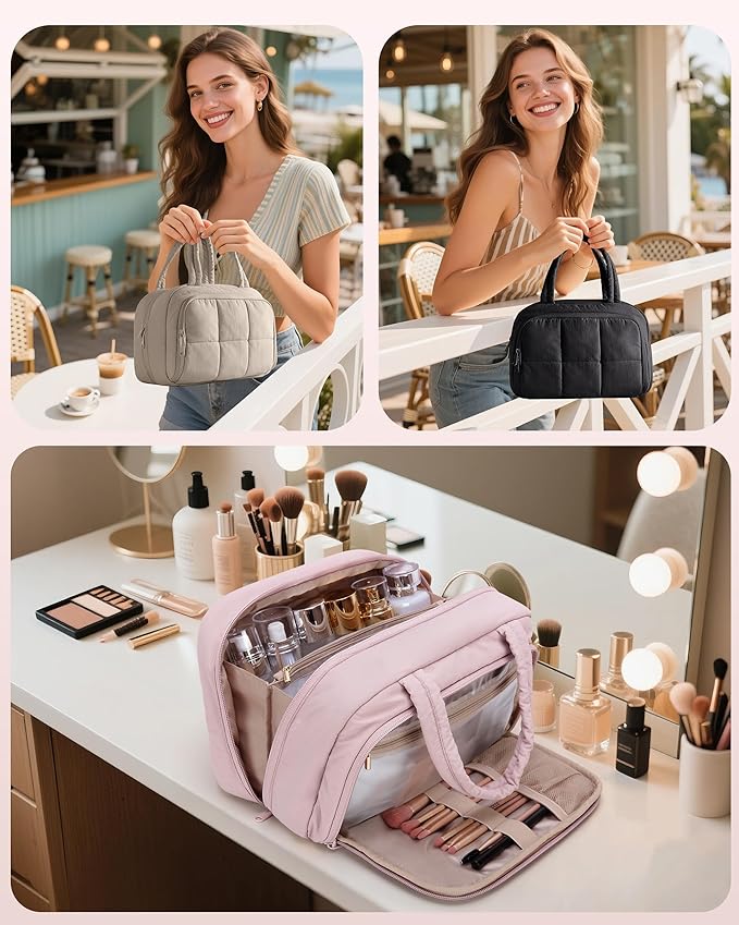 Marscamd Travel Makeup Bag for Women, Medium Size, Puffy Cosmetic Organizer