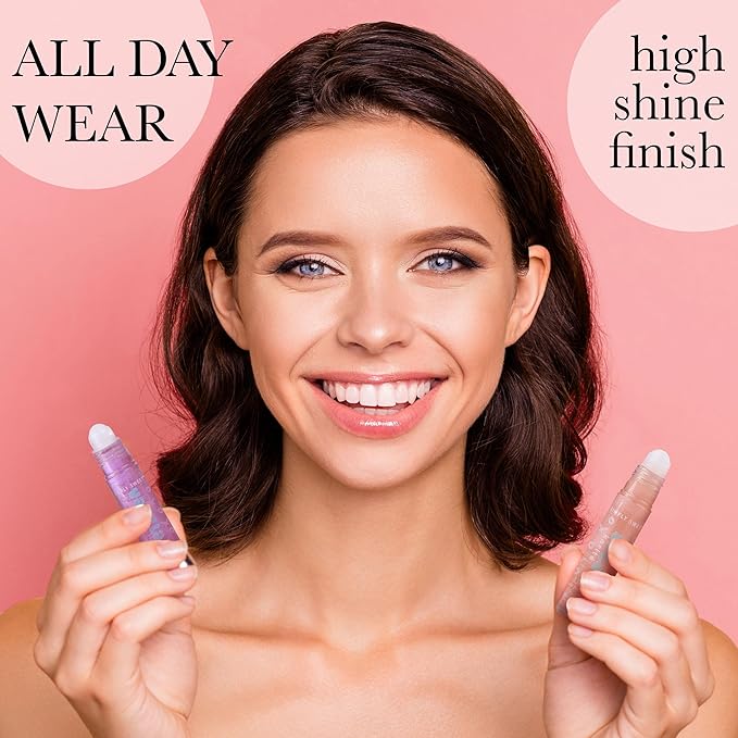 7pc High Shine Lip Glow Oil Collection - Hydrating Roll-On Rollerball Lip