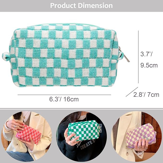 Checkered Makeup Bag for Purse, Small Cosmetic Pouch,Arctic Blue,6 Pack