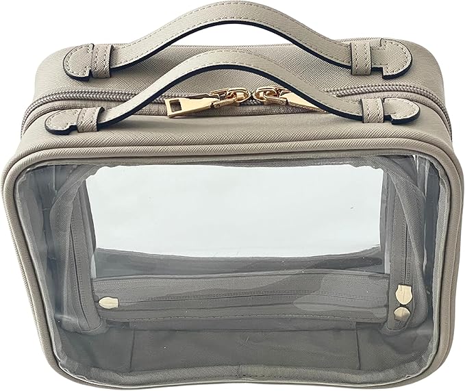 JAZD Clear Makeup Bag Toiletry Bag for Women Cosmetic Case Large Capacity Travel Make Up Bag Organizer Transparent Storage Compartment TSA Approved (GRAY)