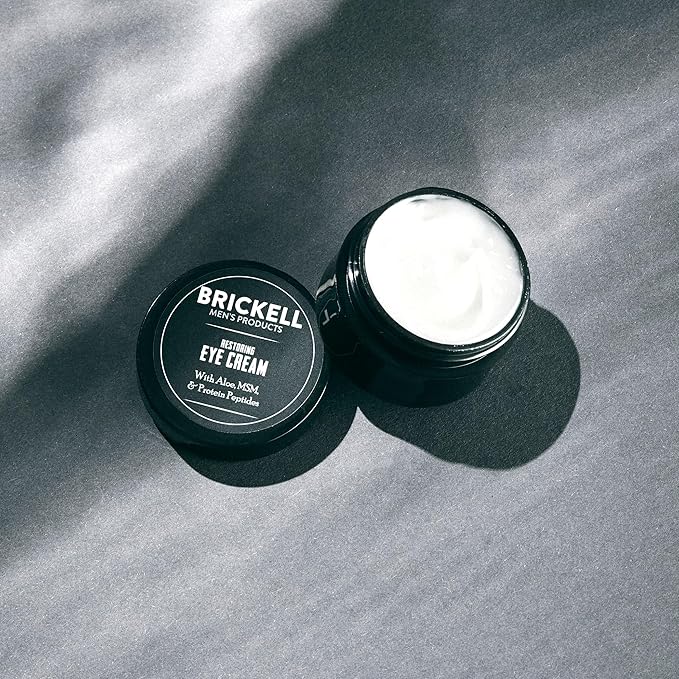 Brickell Men's Restoring Under Eye Cream for Men, Anti Aging Eye Balm To Reduce Puffiness, Wrinkles, Dark Circles, Crows Feet & Eye Bags, Caffeine, Hyaluronic Acid & Protein Peptides, 0.5oz, Unscented