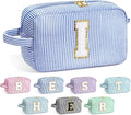 YOOLIFE Initial Cosmetic Bag for Women - Monogram Cute Makeup Bag Cosmetic Case Toiletry Pouch for Women Her Best Friend Sister Teacher, Personalized Birthday Gifts for Women, Blue I