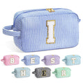 YOOLIFE Initial Cosmetic Bag for Women - Monogram Cute Makeup Bag Cosmetic Case Toiletry Pouch for Women Her Best Friend Sister Teacher, Personalized Birthday Gifts for Women, Blue I