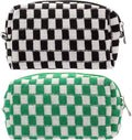 Checkered Makeup Bag for Purse, Small Cosmetic Pouch,Black Green,2 Pack
