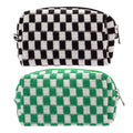 Checkered Makeup Bag for Purse, Small Cosmetic Pouch,Black Green,2 Pack