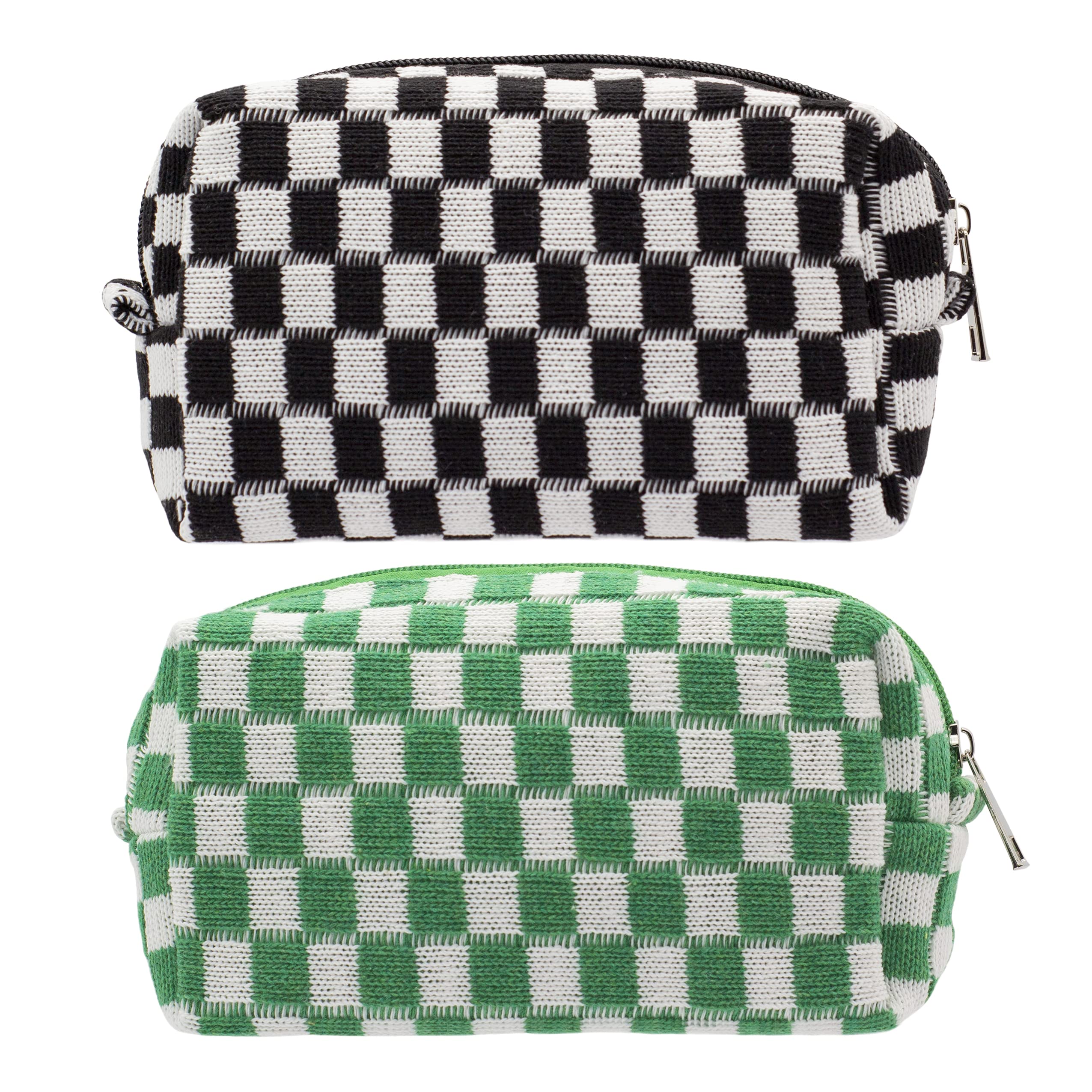 Checkered Makeup Bag for Purse, Small Cosmetic Pouch,Black Green,2 Pack
