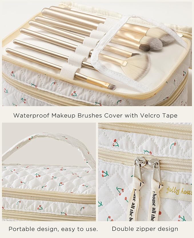 HBselect 2Pcs Travel Makeup Bag Large Quilted Cosmetic Bag Make up Bag