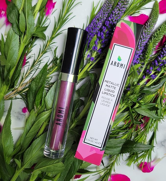 Aromi Vulgar Violet Metallic Liquid Lipstick, Mauve Plum Shade