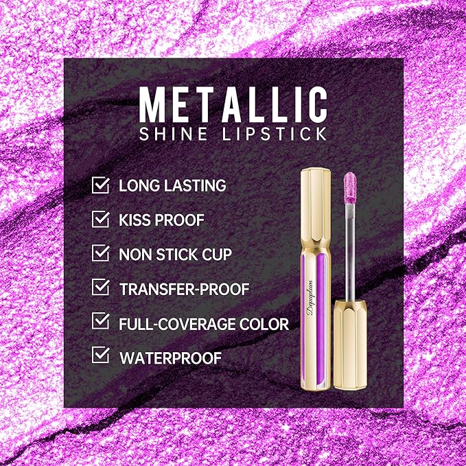 Depuplum Purple Lipsticks for Women Metallic Glitter Lipstick Long Lasting